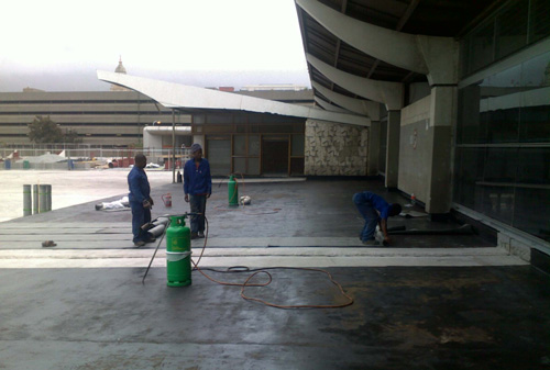 Waterproofing in progress, Cape Town Station Deck